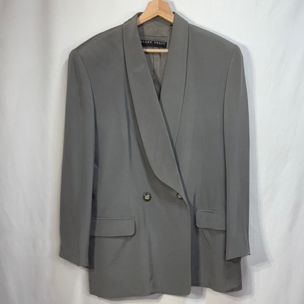 🏕️Ellen Tracy silk Double-Breasted Gray Blazer